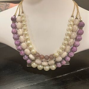 Talbots Multi-Strand Pearl & Lilac Beaded Statement Necklace